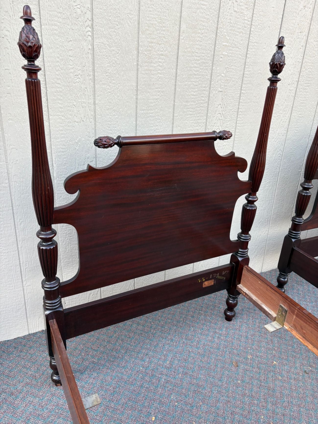 67668 Pair of Vintage PAINE Furniture  Mahogany Twin Beds with Carved Pineapple Finials