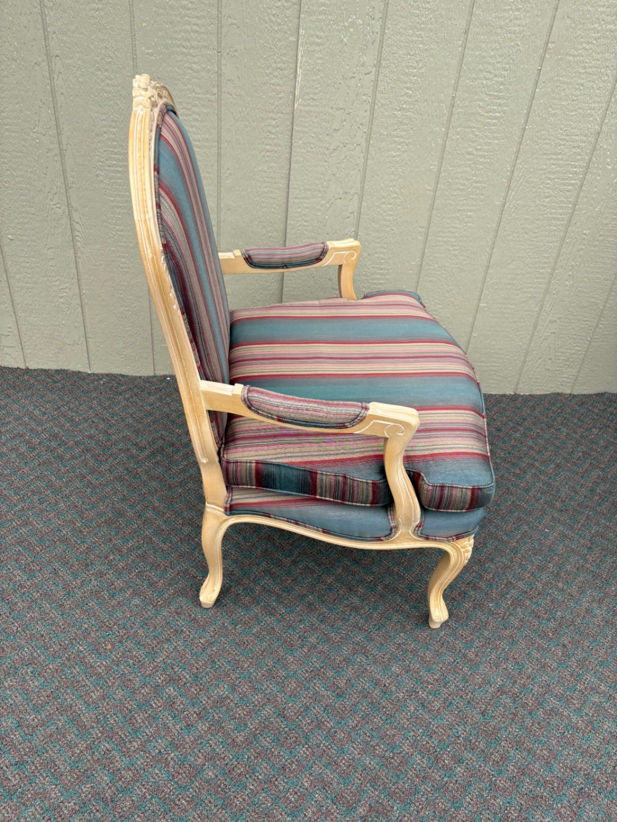 67763 Pair of Lane French Provincial Armchairs with Striped Upholstery