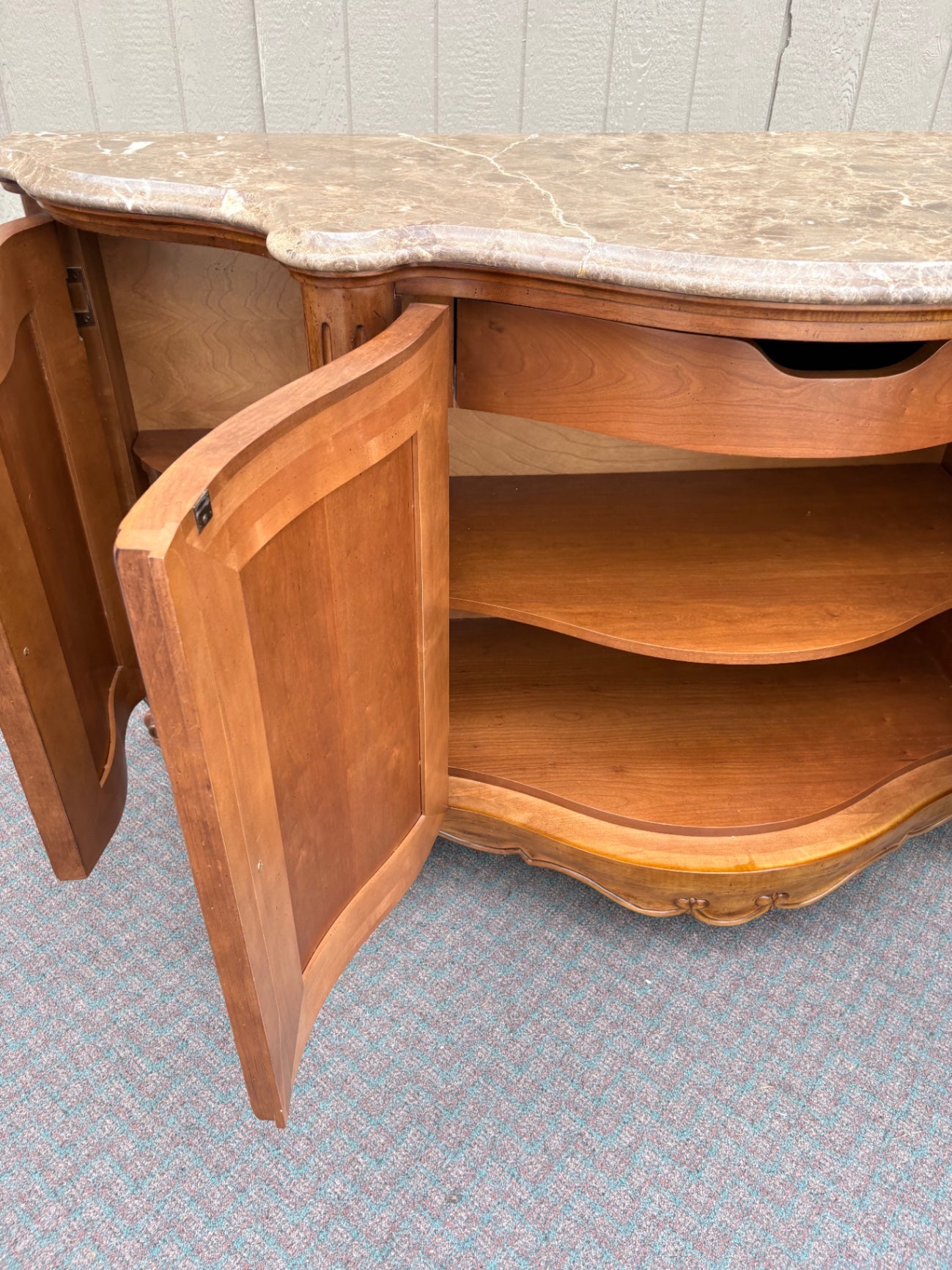 Century French Provincial Marble Top Buffet in Rich Cherry Finish