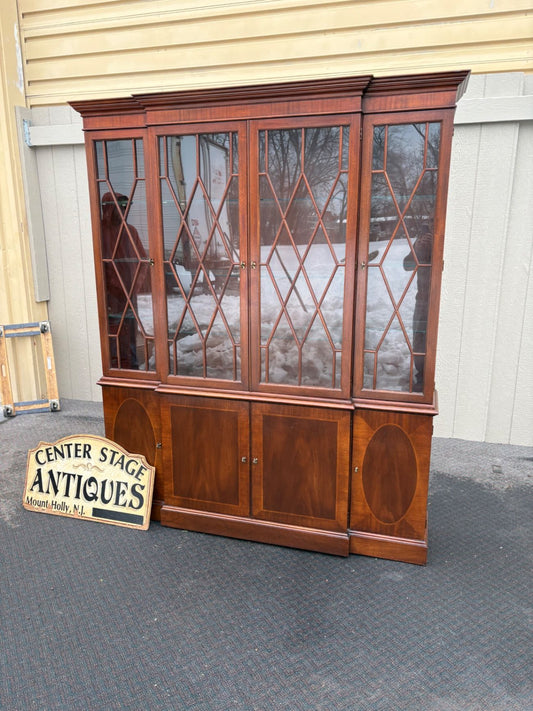 Baker Mahogany Breakfront China Cabinet with Glass Doors