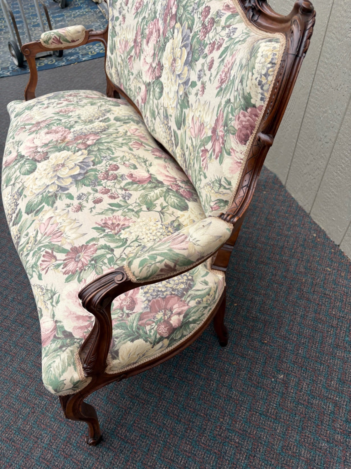 67710 Antique French Louis XV Style Loveseat with Floral Upholstery
