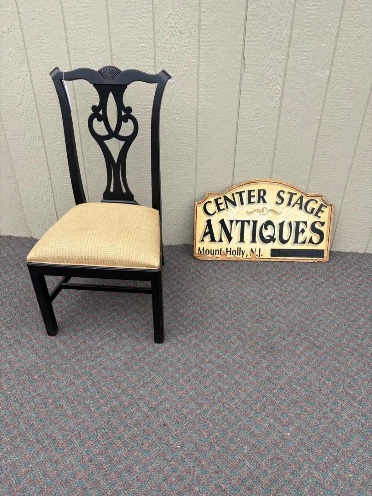 65676 Set of 4 Ethan Allen Dining Chairs, Chippendale Style, Black Finish