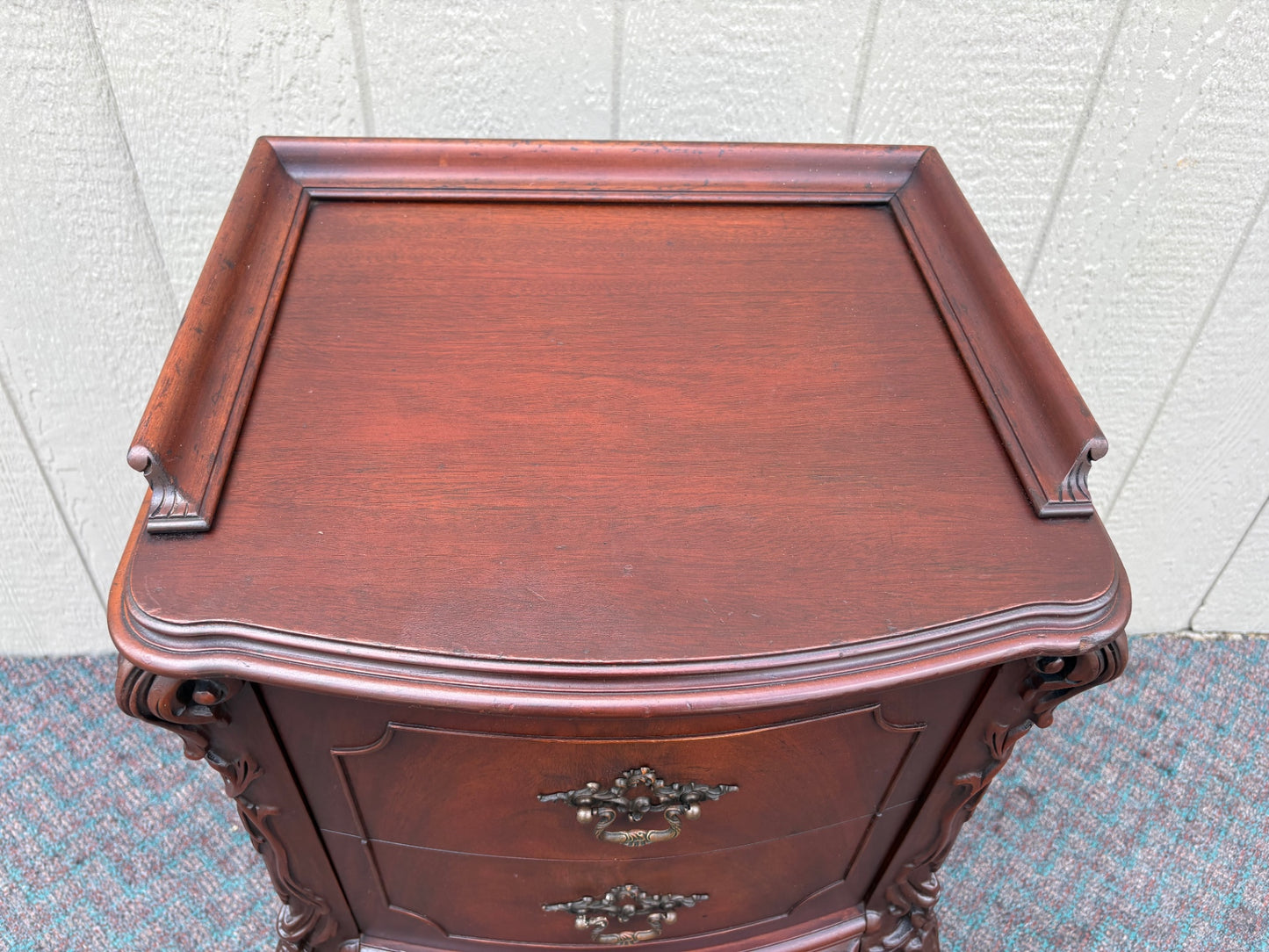 67928 Antique Mahogany Nightstand with Ornate Carved Details