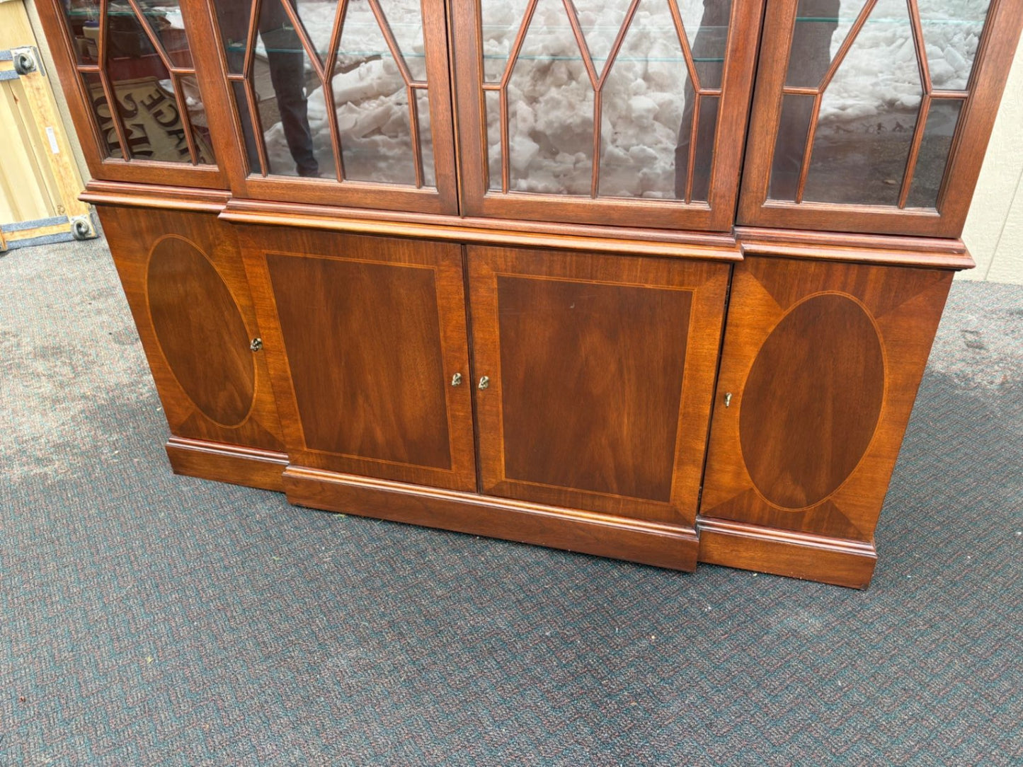 Baker Mahogany Breakfront China Cabinet with Glass Doors