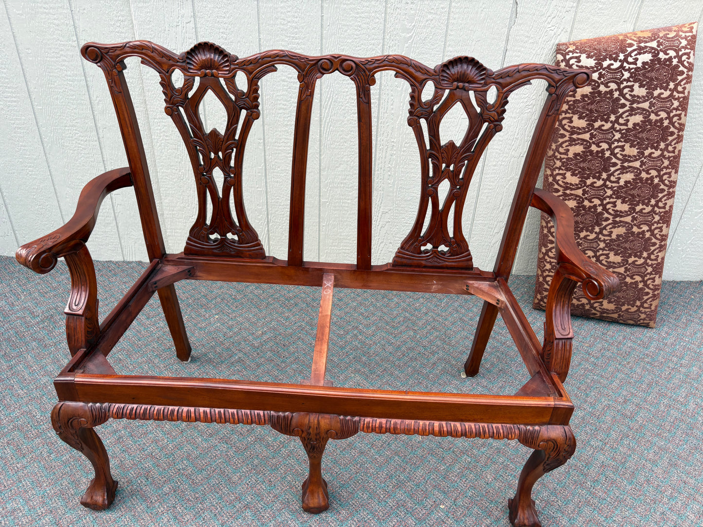 67716 Chippendale Style Mahogany Loveseat with Carved Details