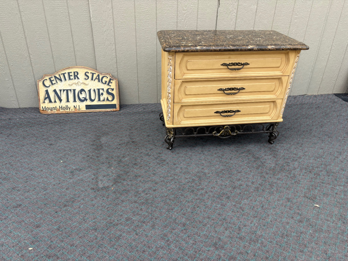 68078 Vintage French Provincial Marble Top Chest with Ornate Detailing