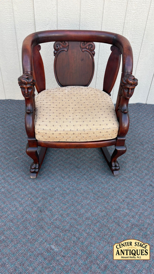 67828 Victorian Mahogany Rocking Chair with Carved Bust Details