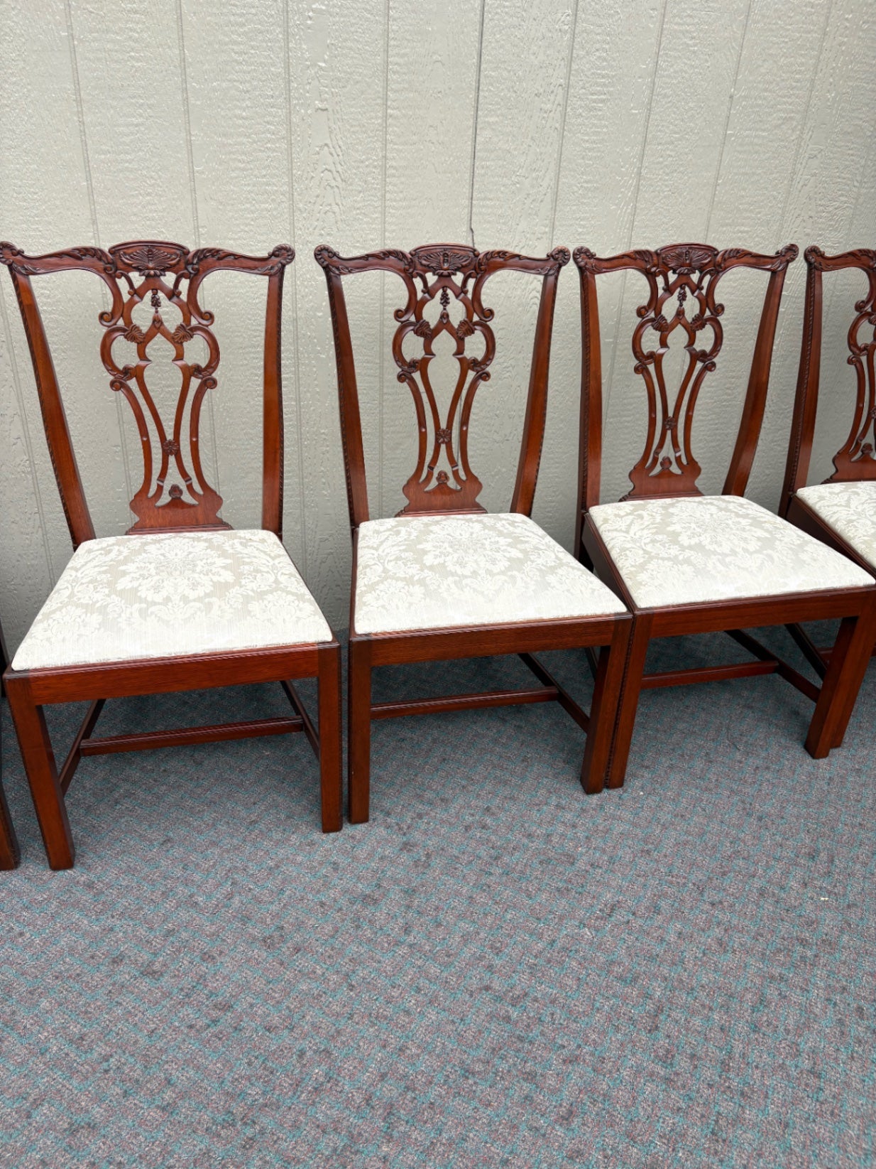 67877  Chippendale Style Dining Table with 8 Carved Chairs in Mahogany