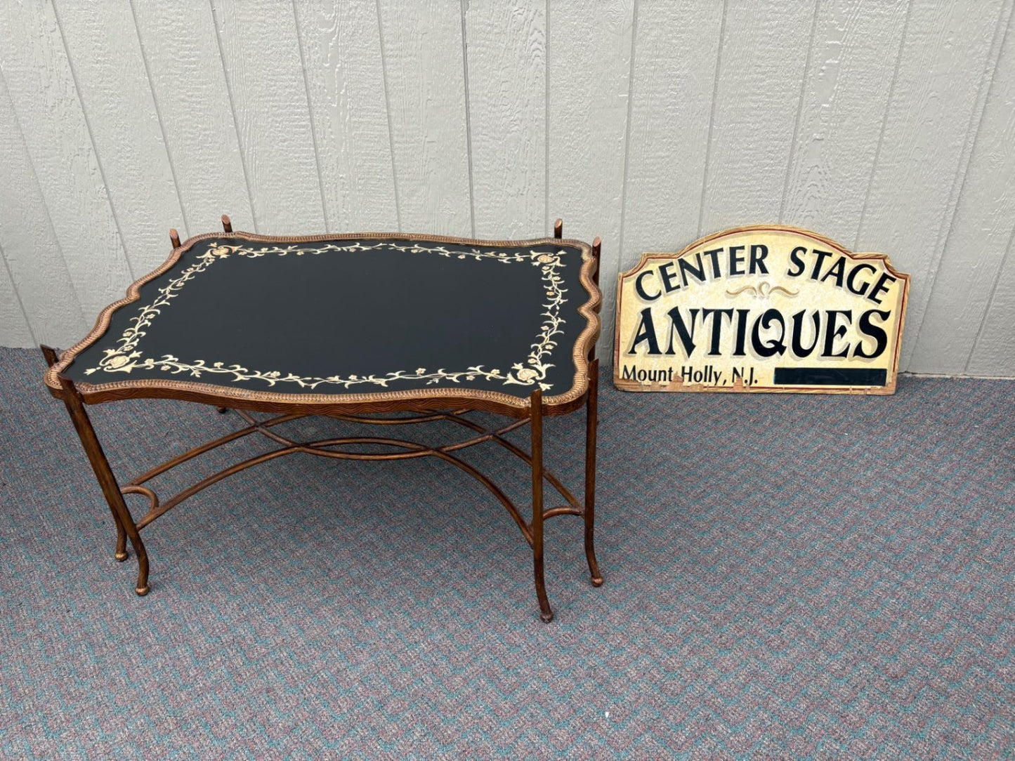 67617 Vintage French Style Coffee Table with Painted Floral Design