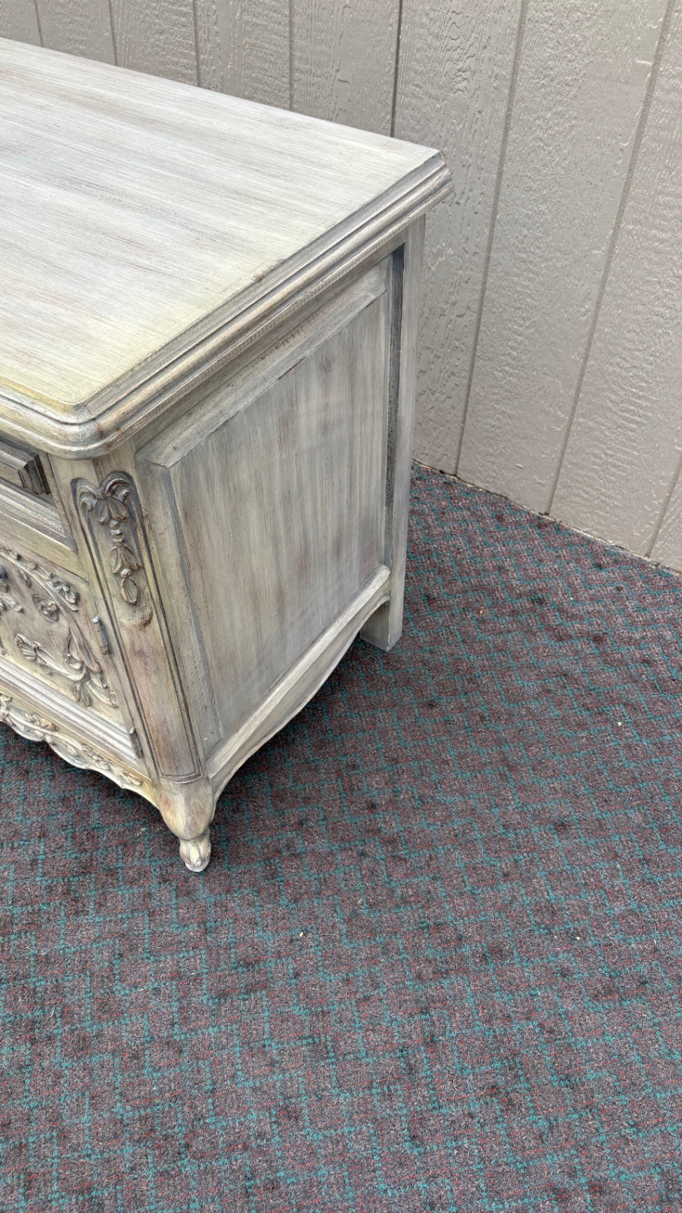 68068 French Provincial Nightstand with Carved Details and Distressed Finish