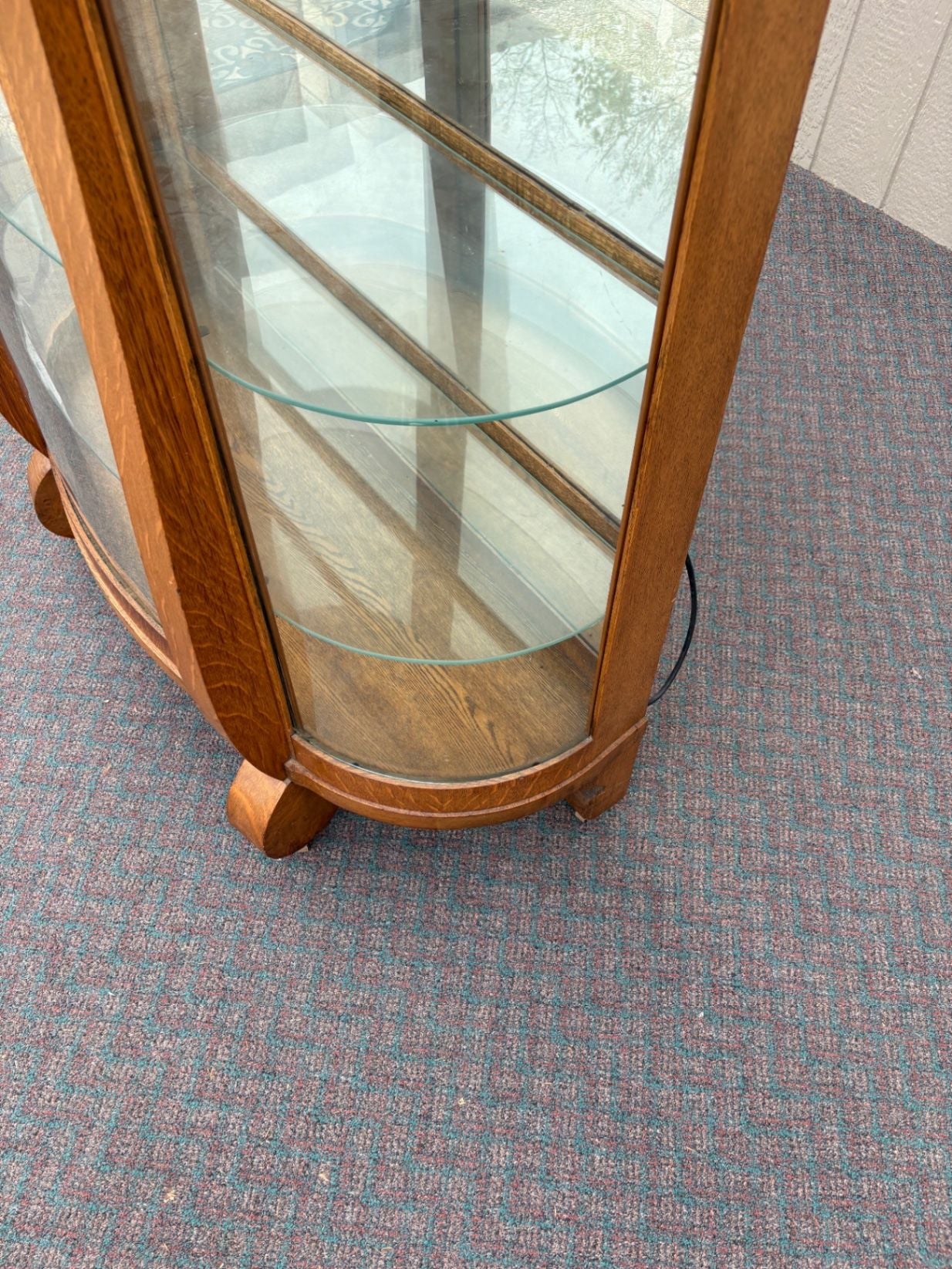67676 Antique Oak Empire Curved Glass China Cabinet with Shelves