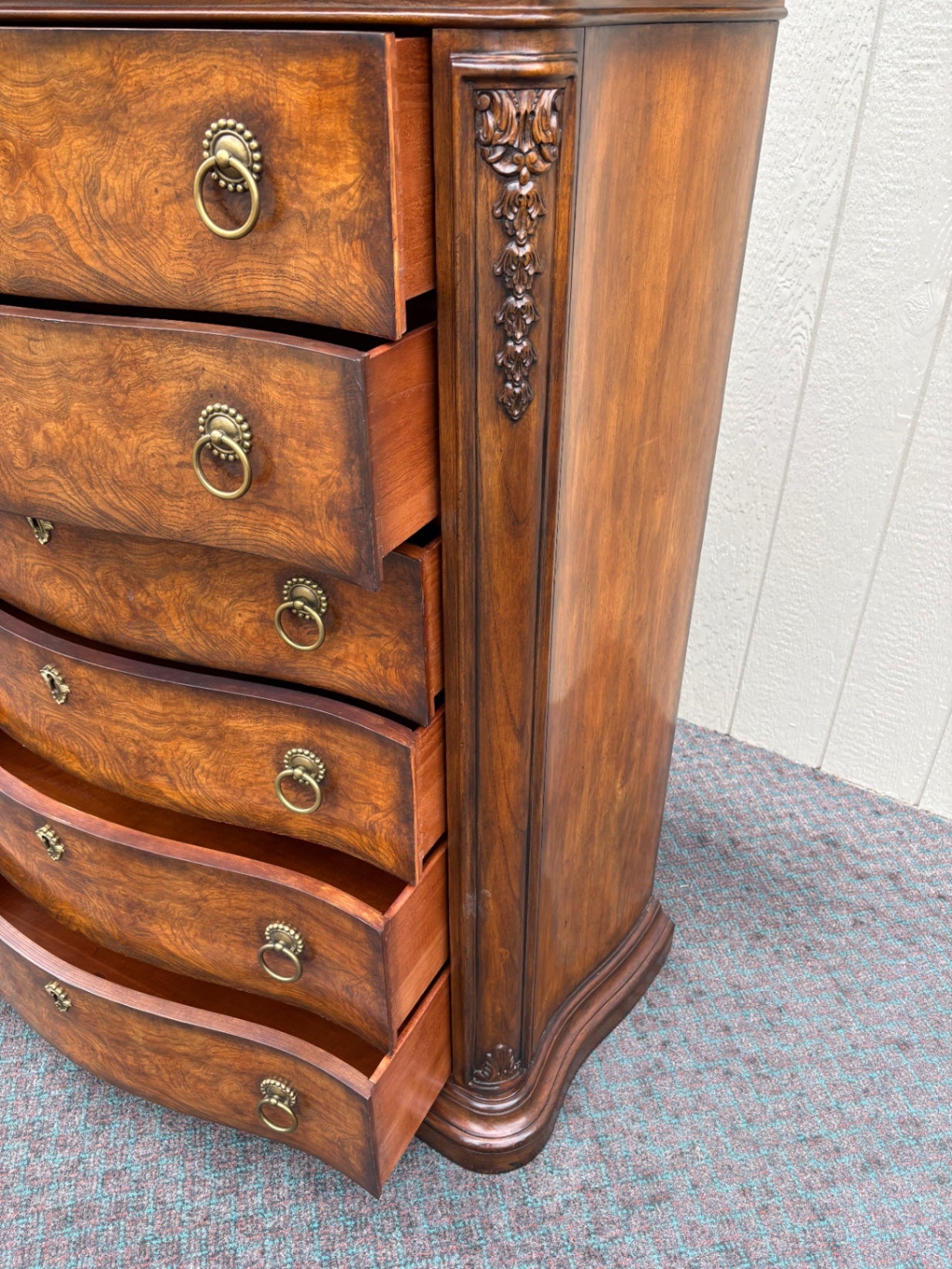 68019 Henredon Vintage High Chest Dresser with Burl Wood Inlay