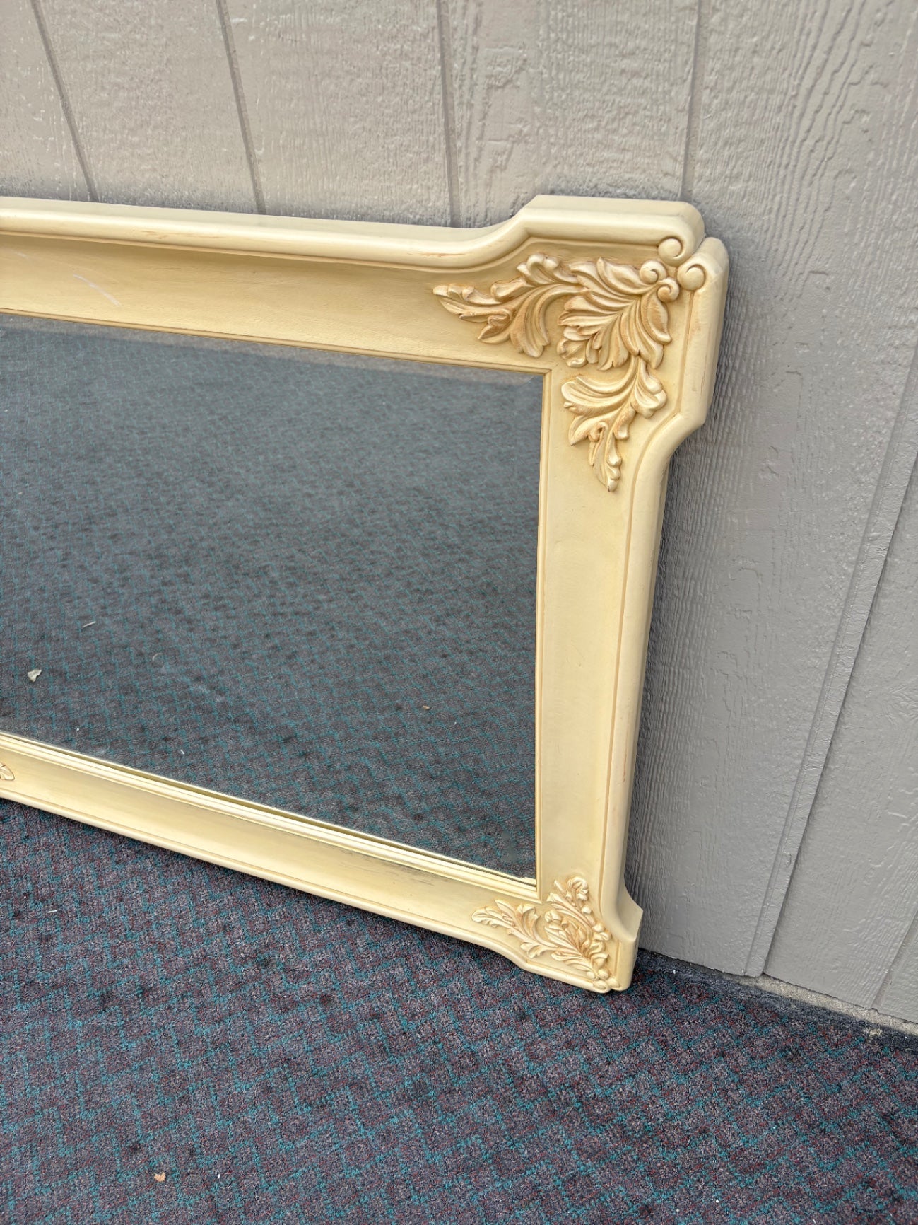 68028 Vintage French Provincial Wall Mirror with Ornate Cream Frame