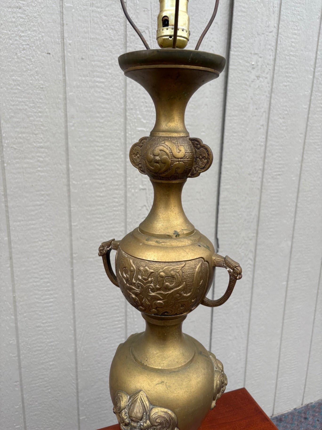 68108  Ornate Vintage Brass Table Lamp with Lion Paw Base