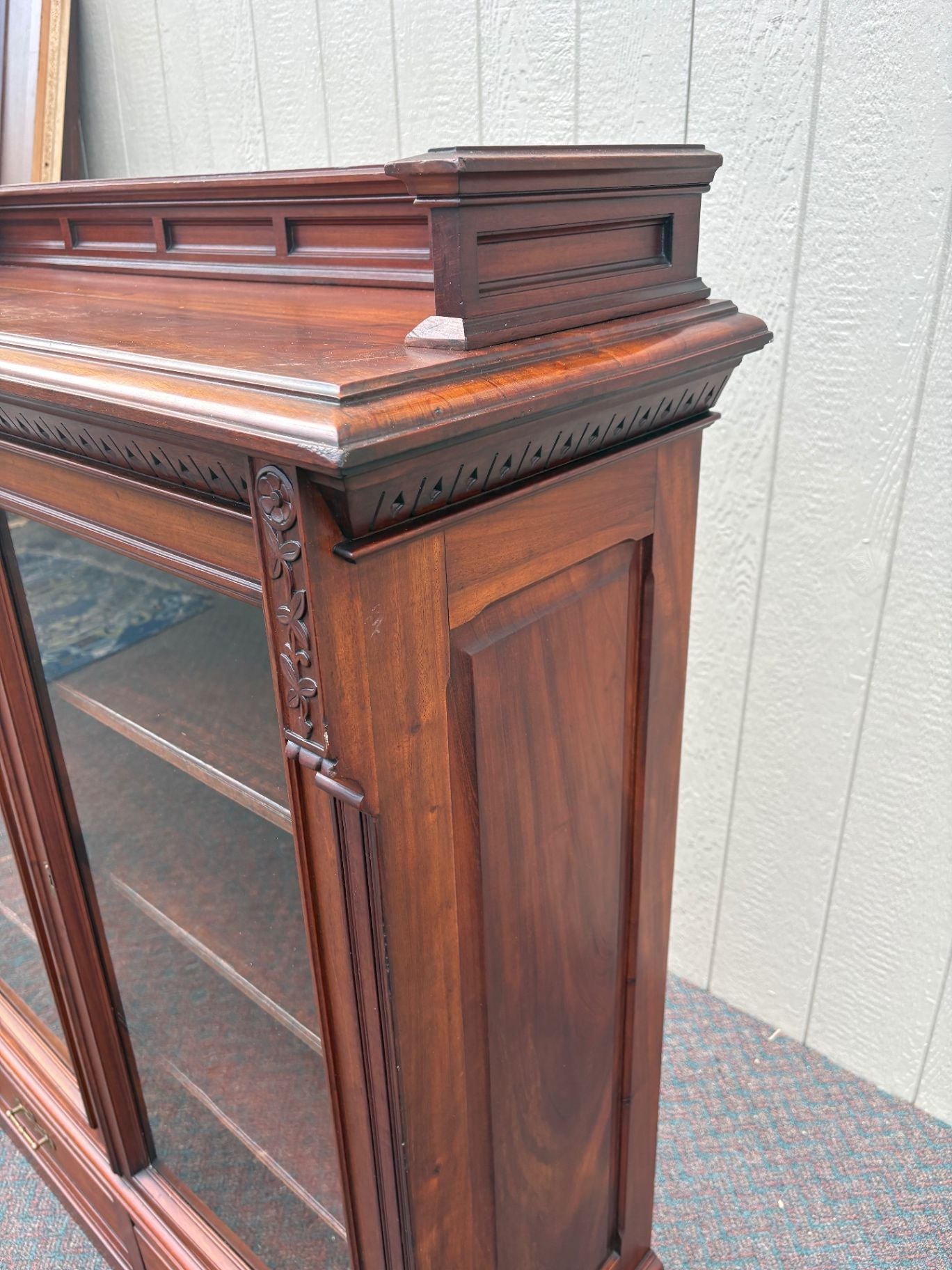 67568 Victorian Walnut Bookcase with Glass Doors and Drawers