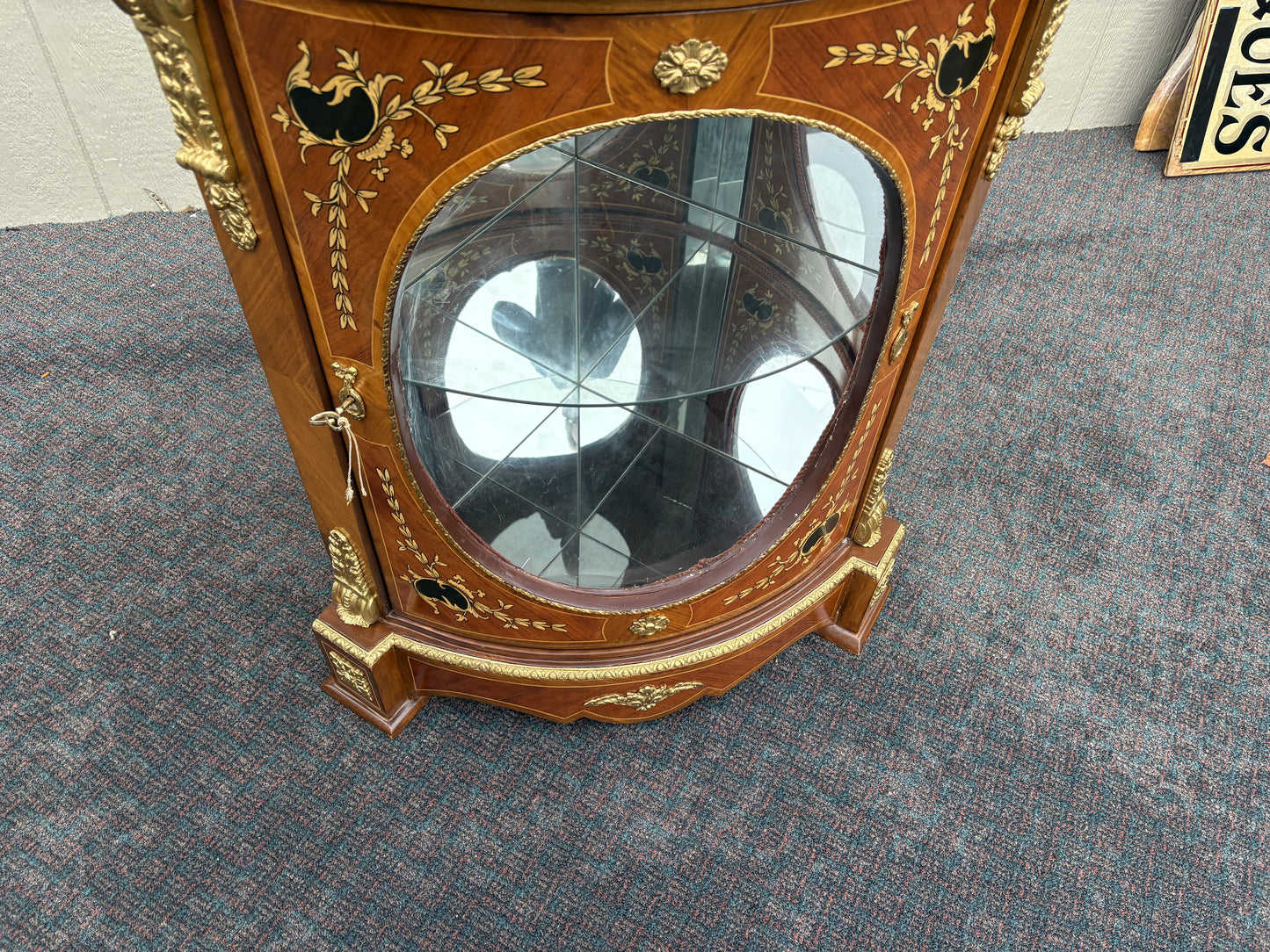 Elegant Marble Top Corner Cabinet with Ormolu Accents