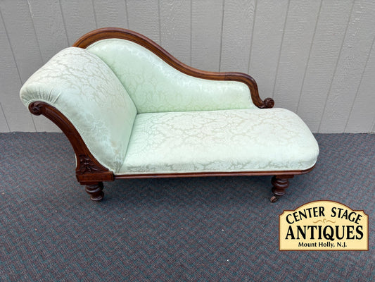 67796 Victorian Chaise Lounge with Carved Mahogany Frame and Damask Upholstery