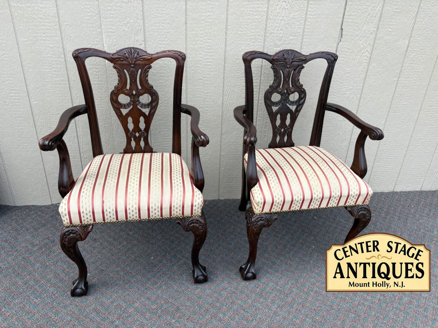 67495 Pair of Rway Chippendale Style Mahogany Armchairs