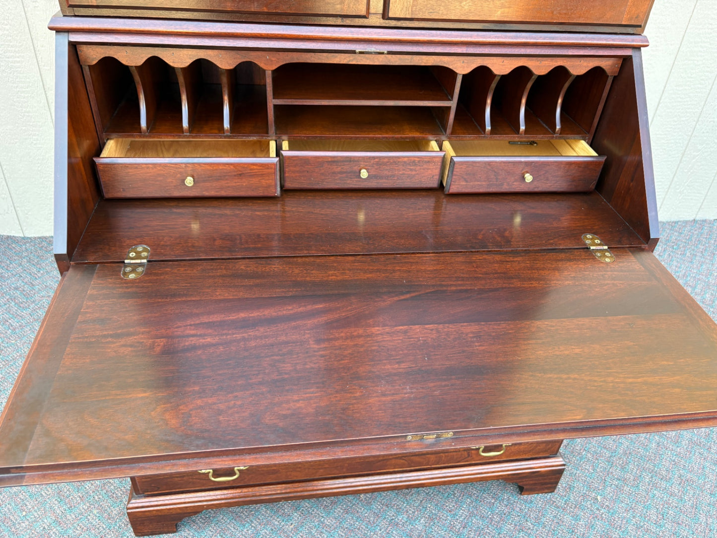67847 Vintage Mahogany Secretary Desk with Glass Front Bookcase