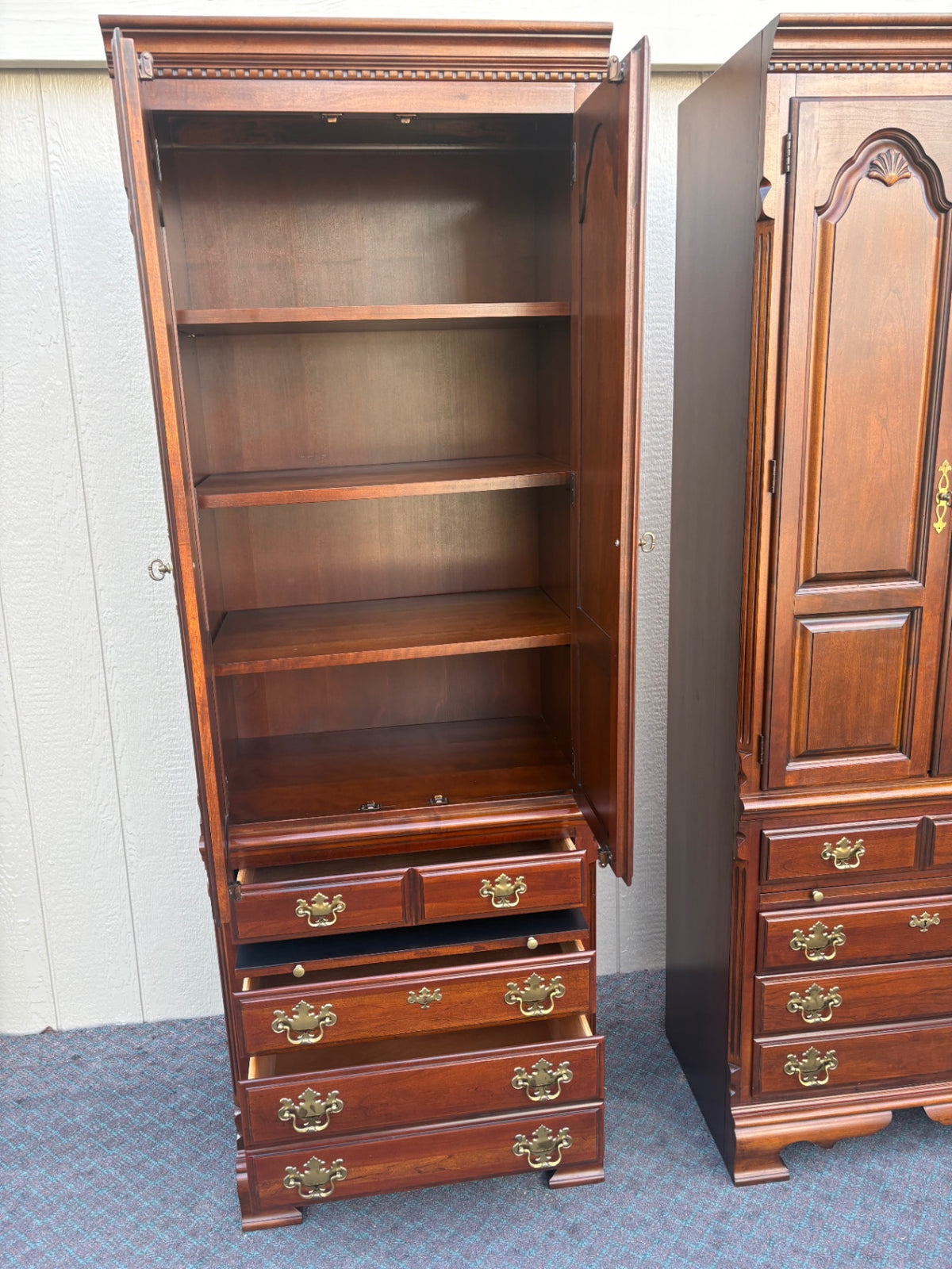 68215 Pair of Lexington Traditional Cherry Wood Bookcase Cabinets