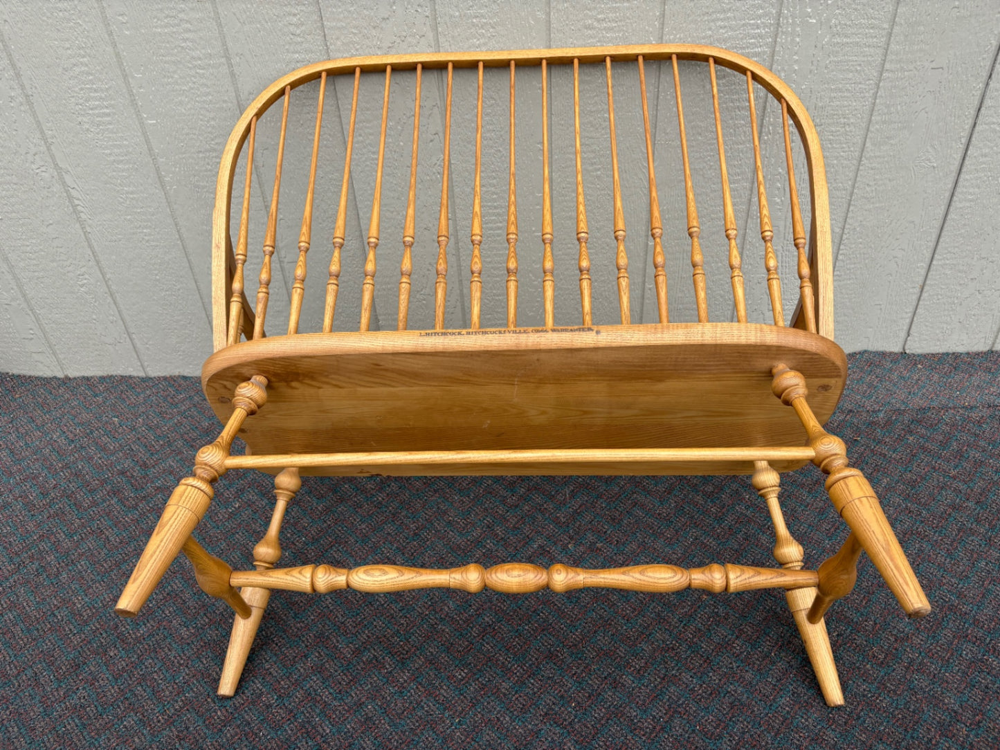 67822 Hitchcock Settee Bench, Classic Windsor Style, Solid Oak