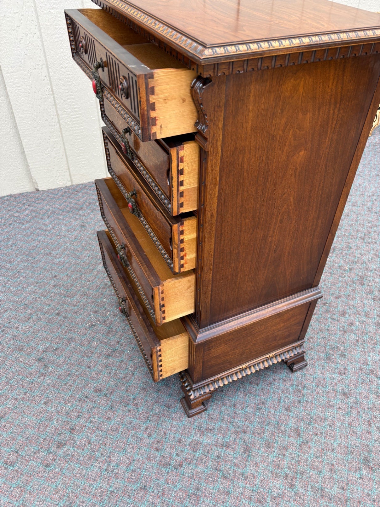 67997 Ornate Walnut  Chest of Drawers by Flints Horner bros. Fine Furniture
