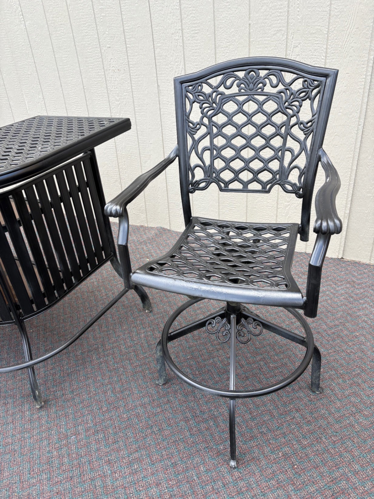 67751 Elegant Outdoor Patio Bar Set with Swivel Stool, Cast Aluminum