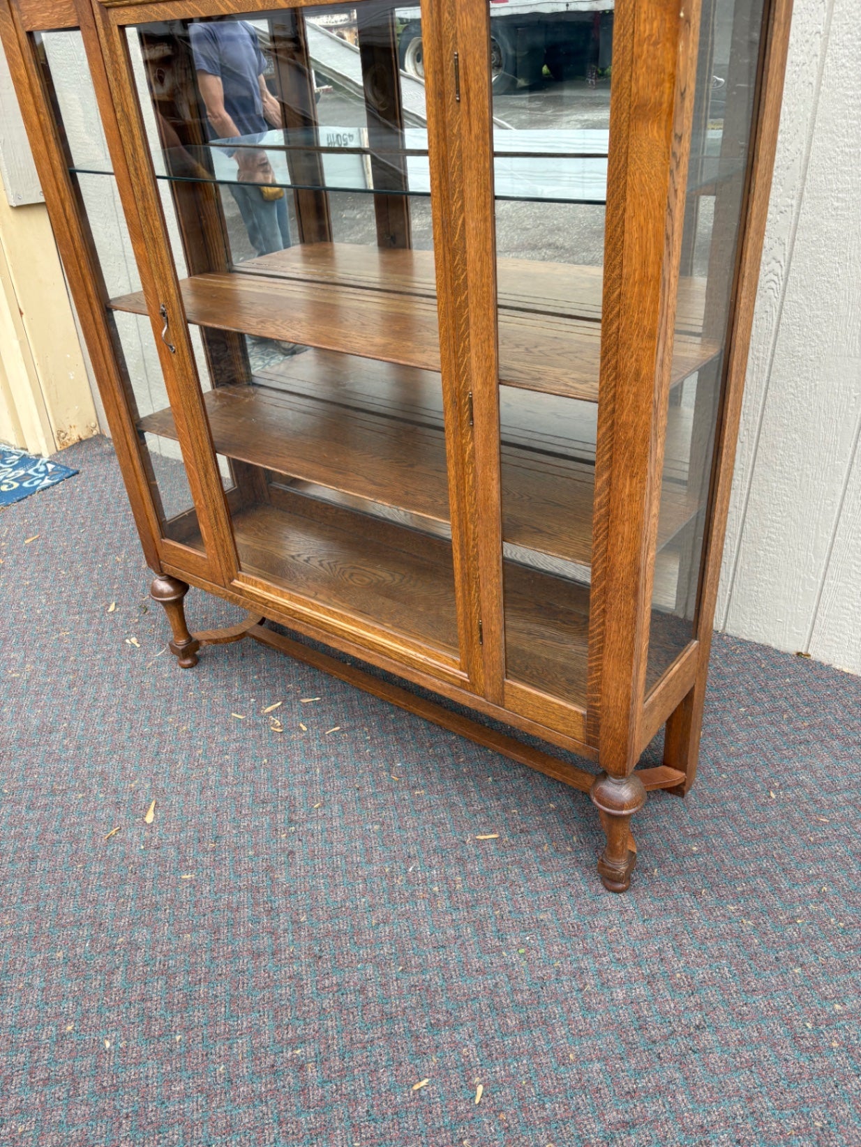 67789 Victorian Oak China Cabinet with Glass Doors and Shelves