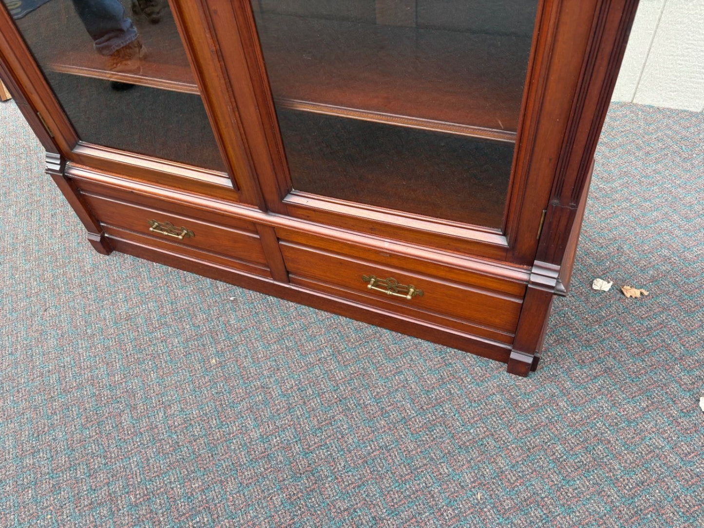 67568 Victorian Walnut Bookcase with Glass Doors and Drawers