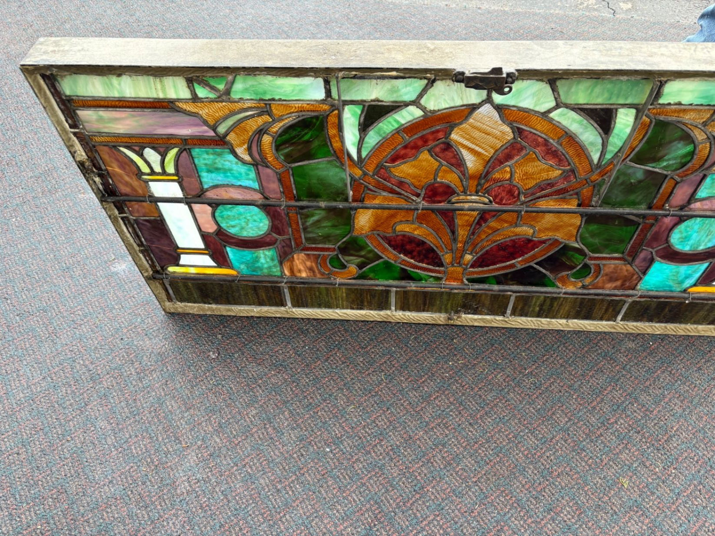 67487 Antique Art Nouveau Stained Glass Window with Floral Motif