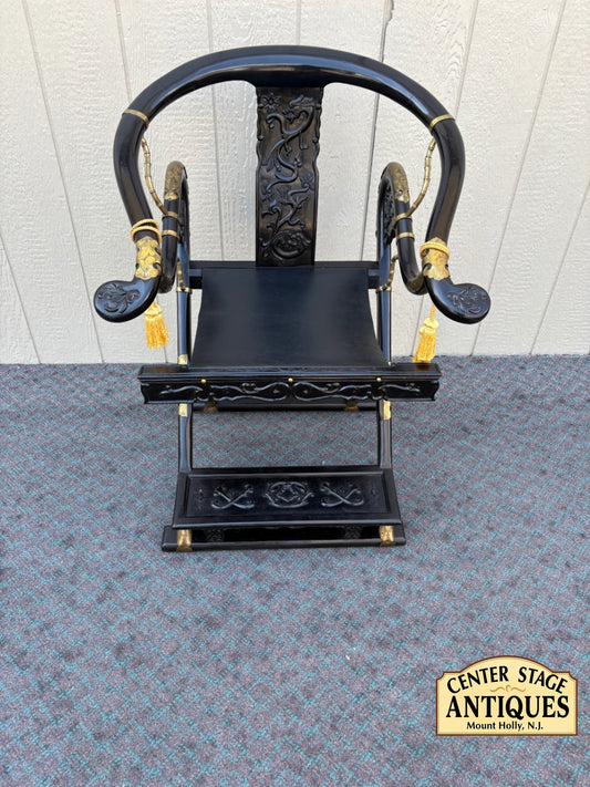 68061 Oriental Style Black Folding Chair with Carved Details
