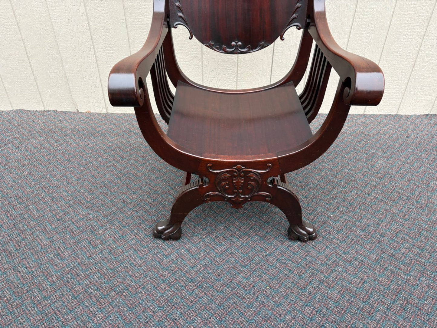 67546 Victorian Mahogany Lion Armchair with Intricate Carvings