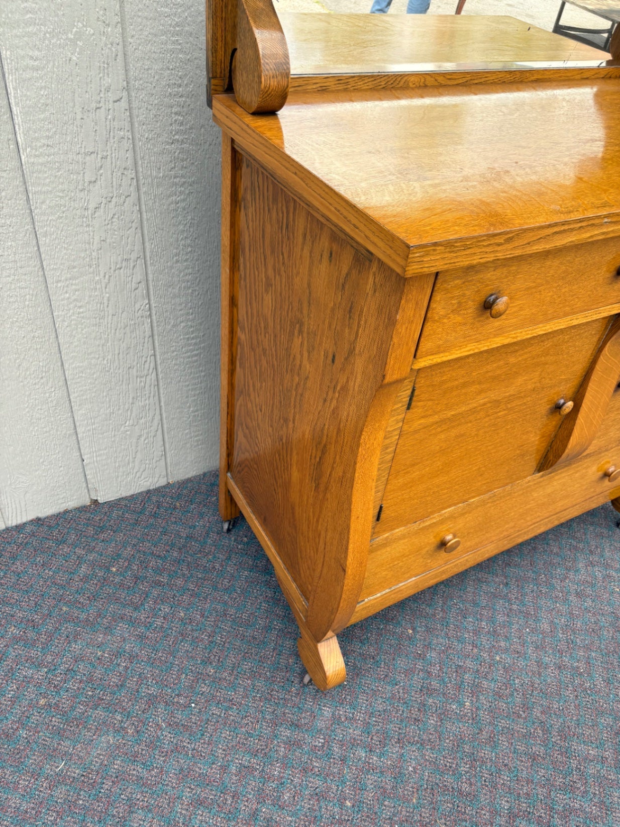 67790 Antique Oak Buffet with Mirror and Storage, Early 20th Century