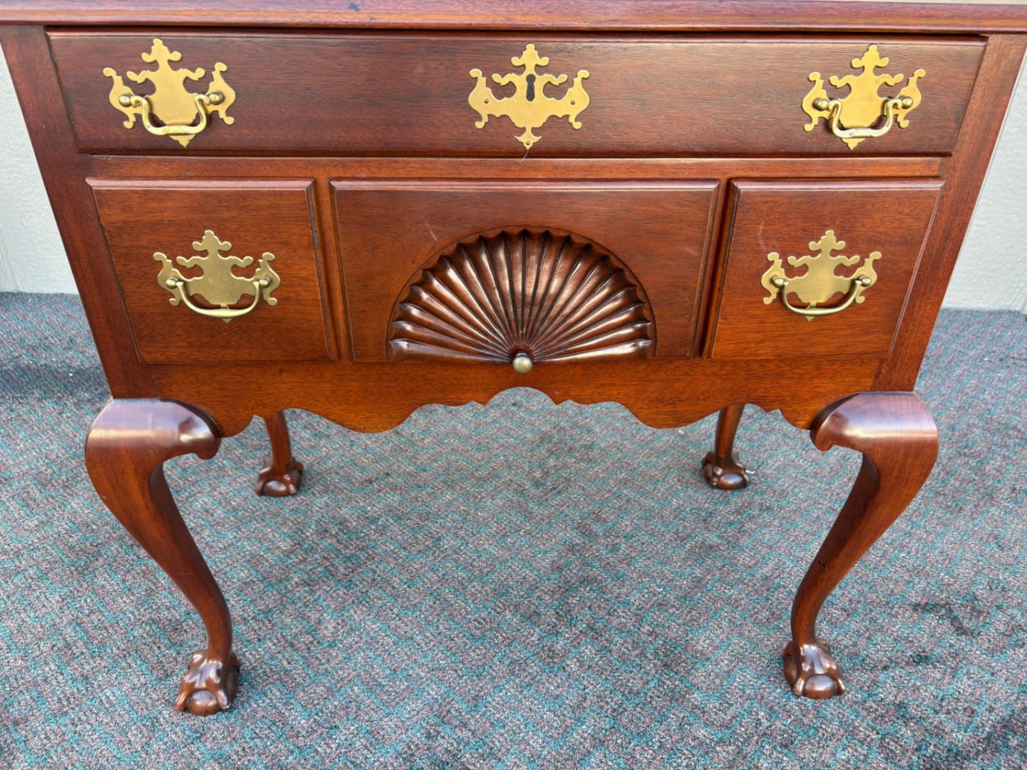 67437 Mahogany Lowboy with Shell Carving and Ball-and-Claw Feet