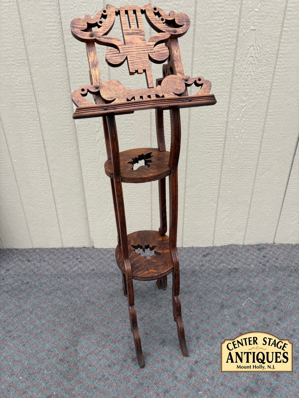 67926 Victorian Oak Music Stand with Intricate Cutout Designs