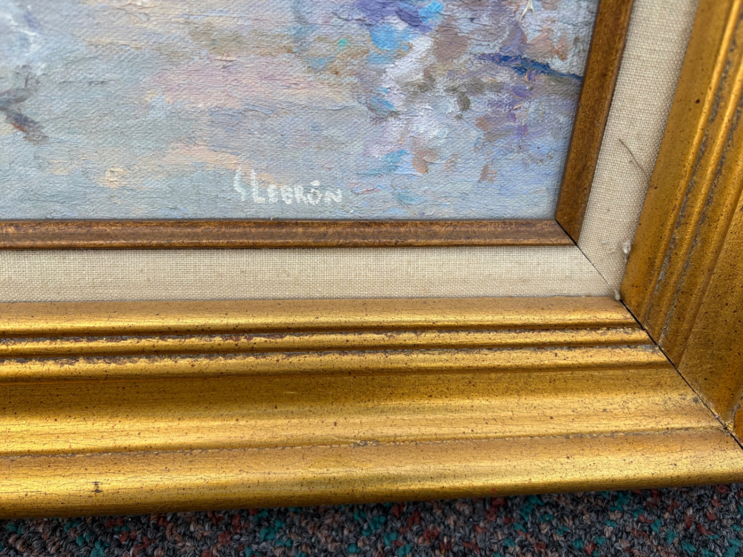 68041 Vintage Framed Painting of Museum Scene in Gold Frame