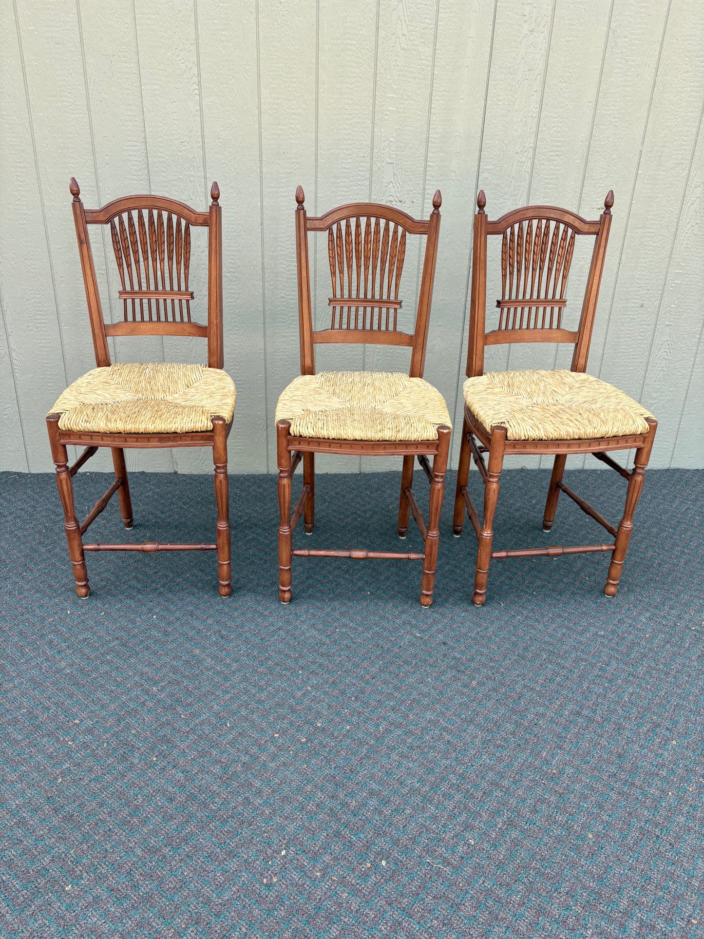 67720 Set of 3 Rustic French Country Barstools with Rush Seats