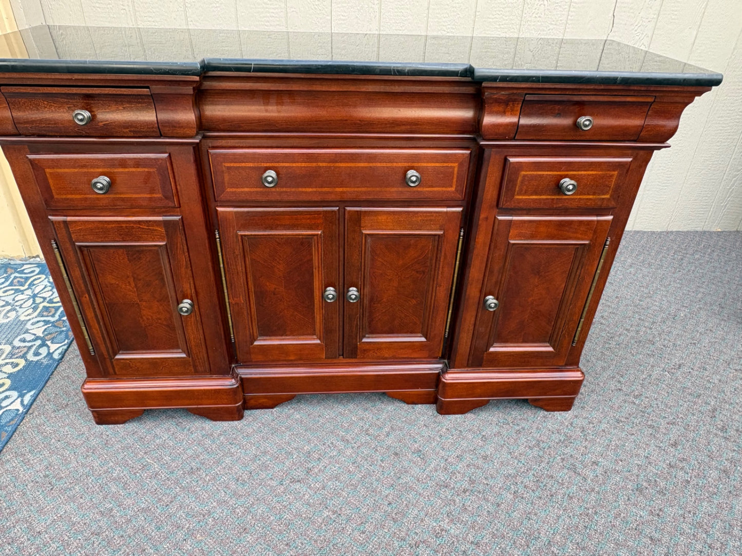 Elegant Universal Marble Top Buffet with Cherry Finish