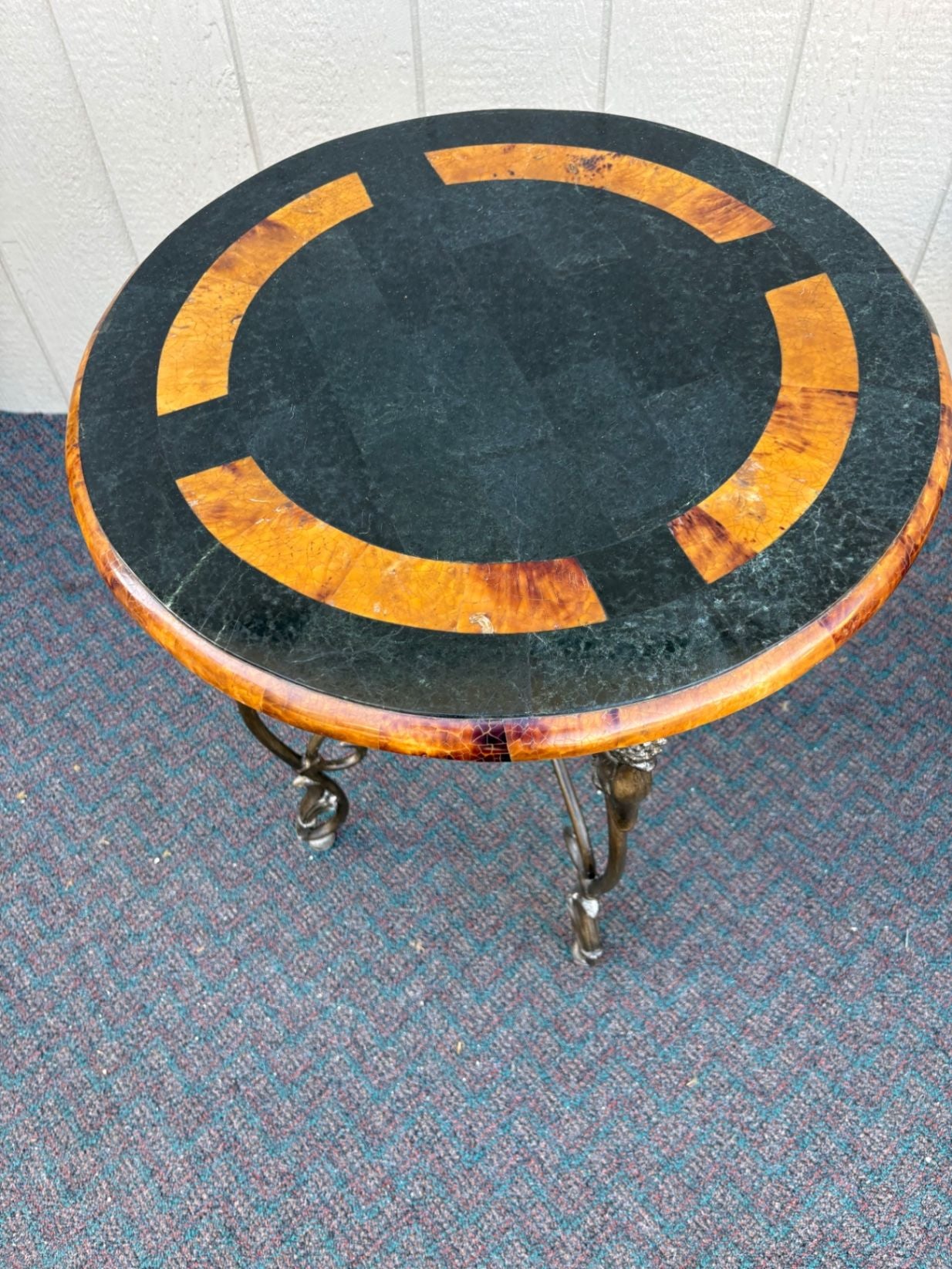 67566 Maitland Smith Round Table with Swan Motif and Stone Top