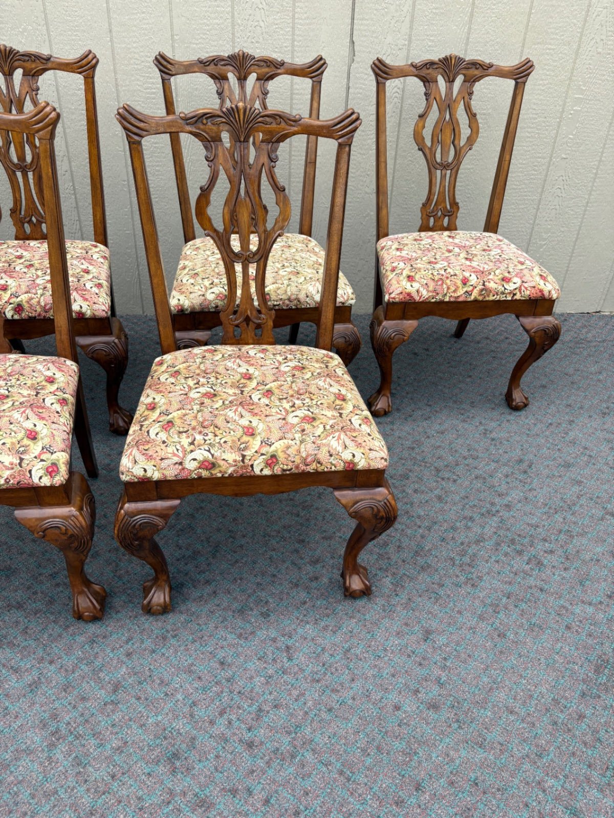 67996  Set of 6 Chippendale Style Dining Chairs with Upholstered Seats