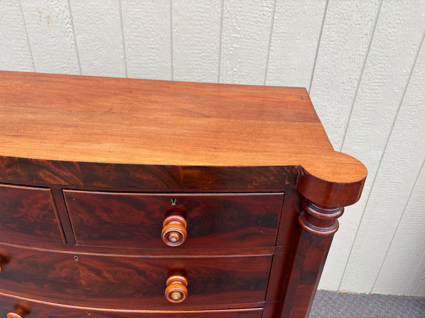 Antique Empire Chest with Flame Mahogany Veneer and Turned Columns