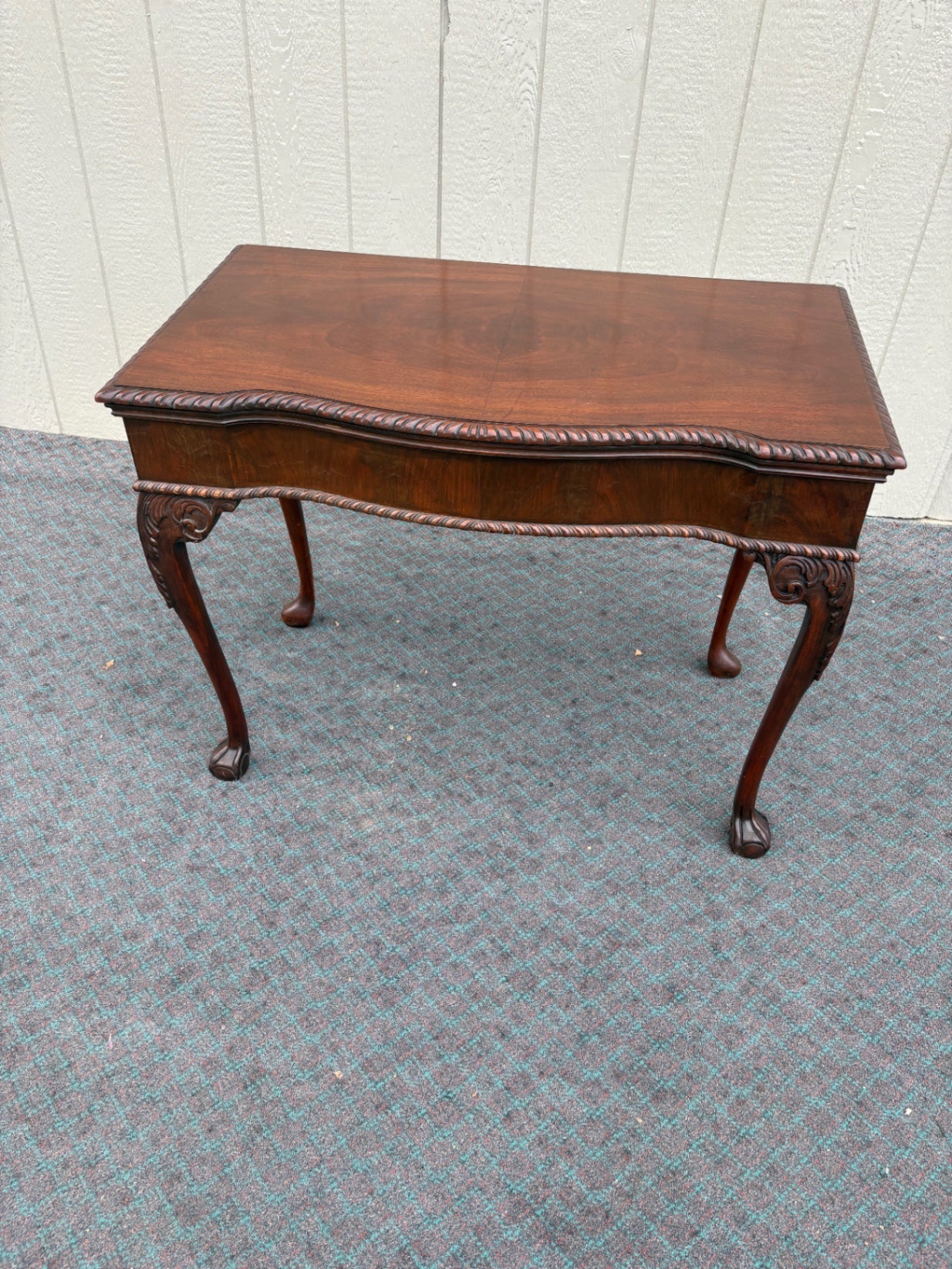 68094 Antique Mahogany Flip Top Game Table with Carved Details