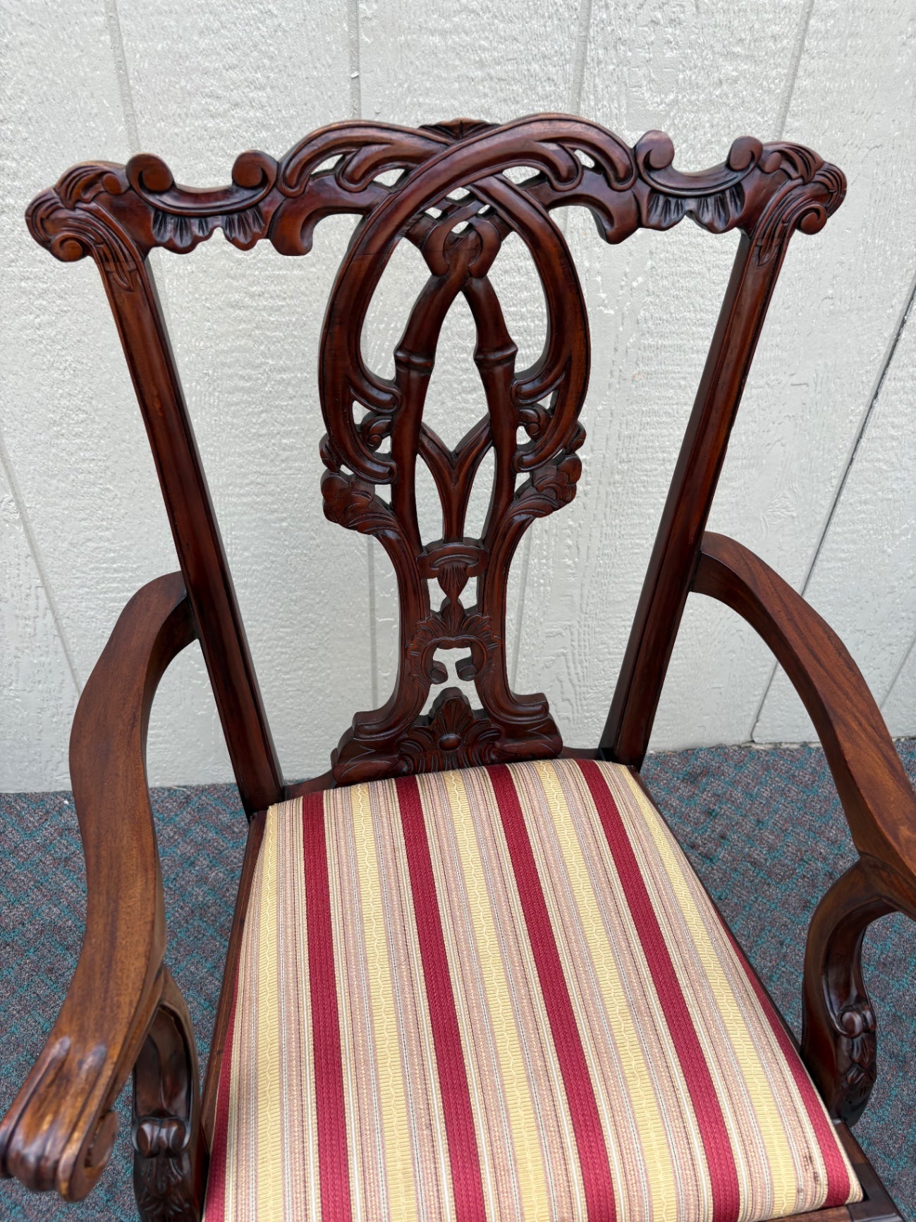 68024 Set of 6 Chippendale Dining Chairs with Striped Upholstery