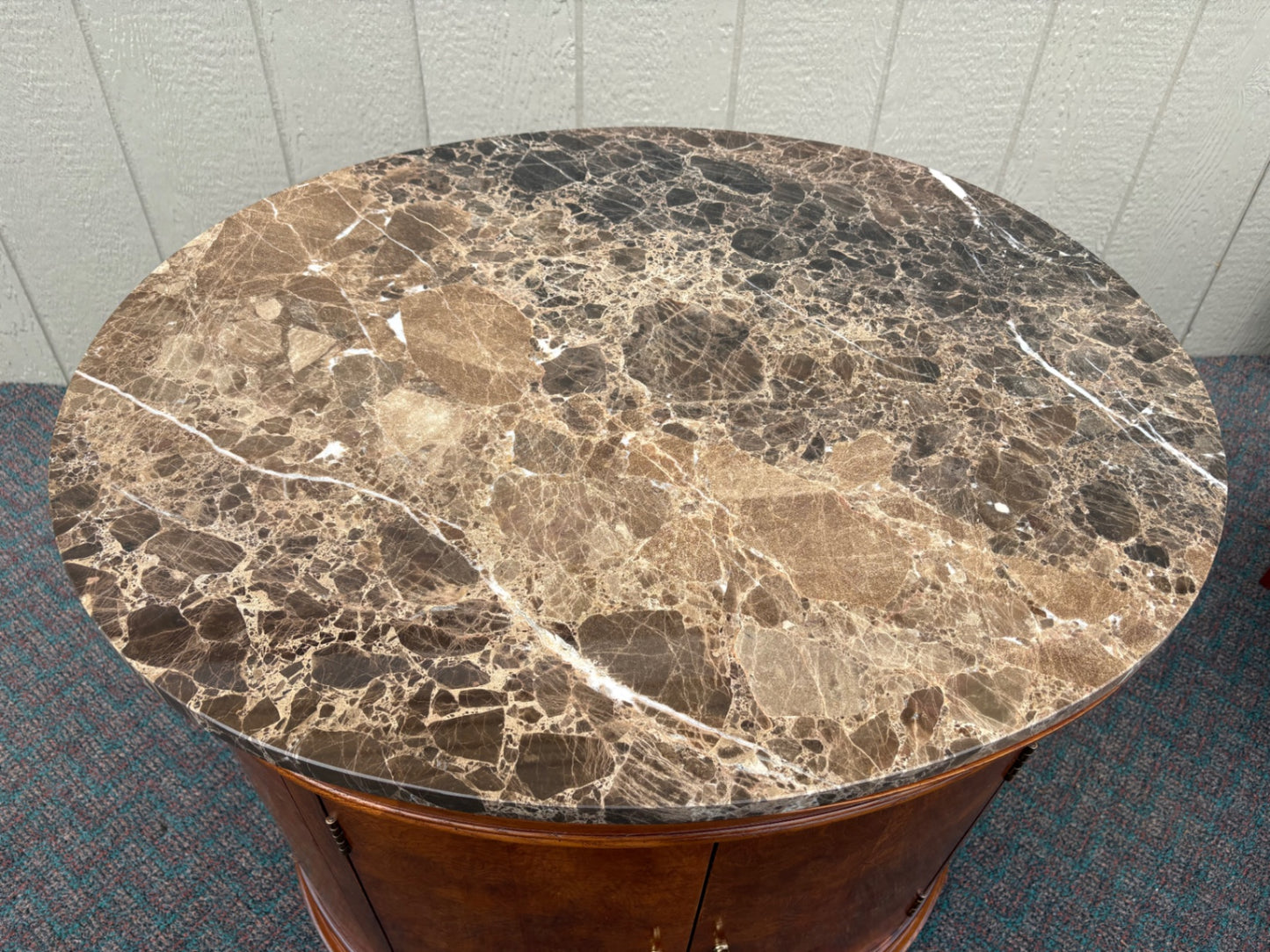 67824 Elegant Oval Marble Top Side Table with Storage Cabinet