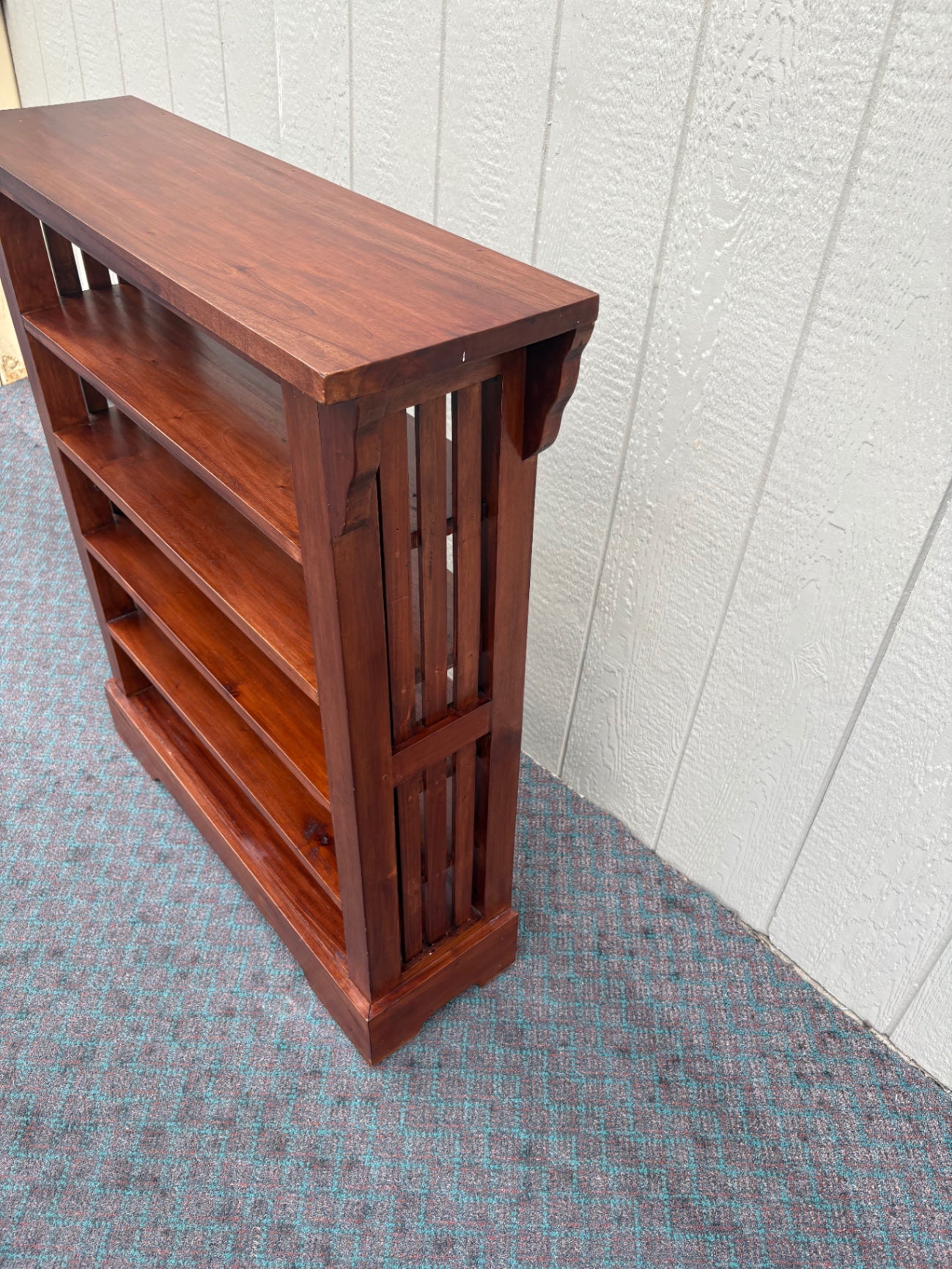 68101 Mission Style Mahogany Bookcase with Slatted Sides, 4 Shelves