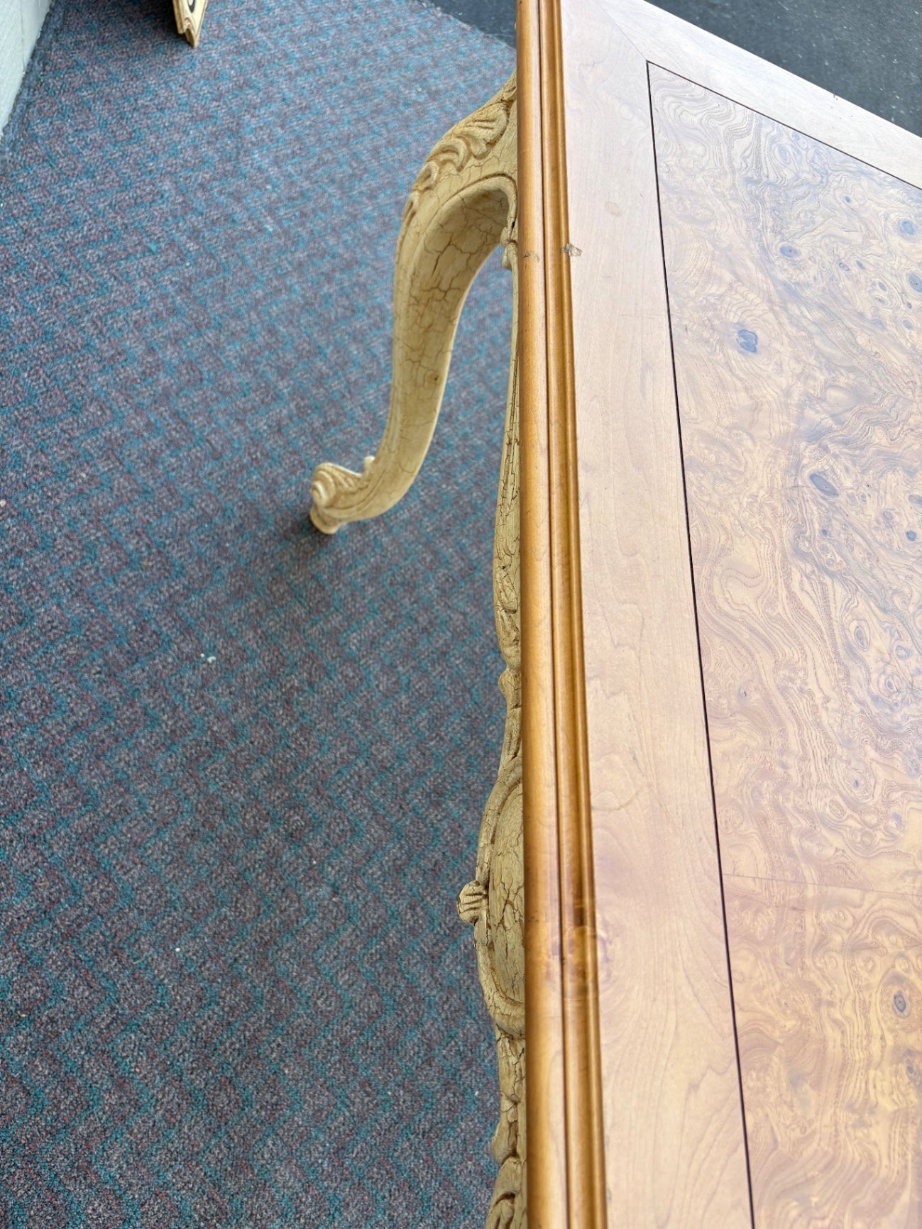 67794 BAU Furniture  Rococo Style Burl Wood Desk with Carved Cabriole Legs