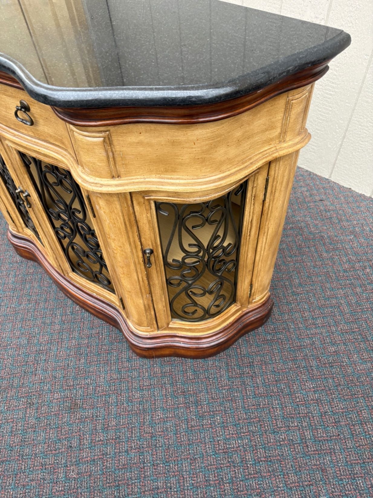 67546 Elegant Server Cabinet with Granite Top and Wrought Iron Doors