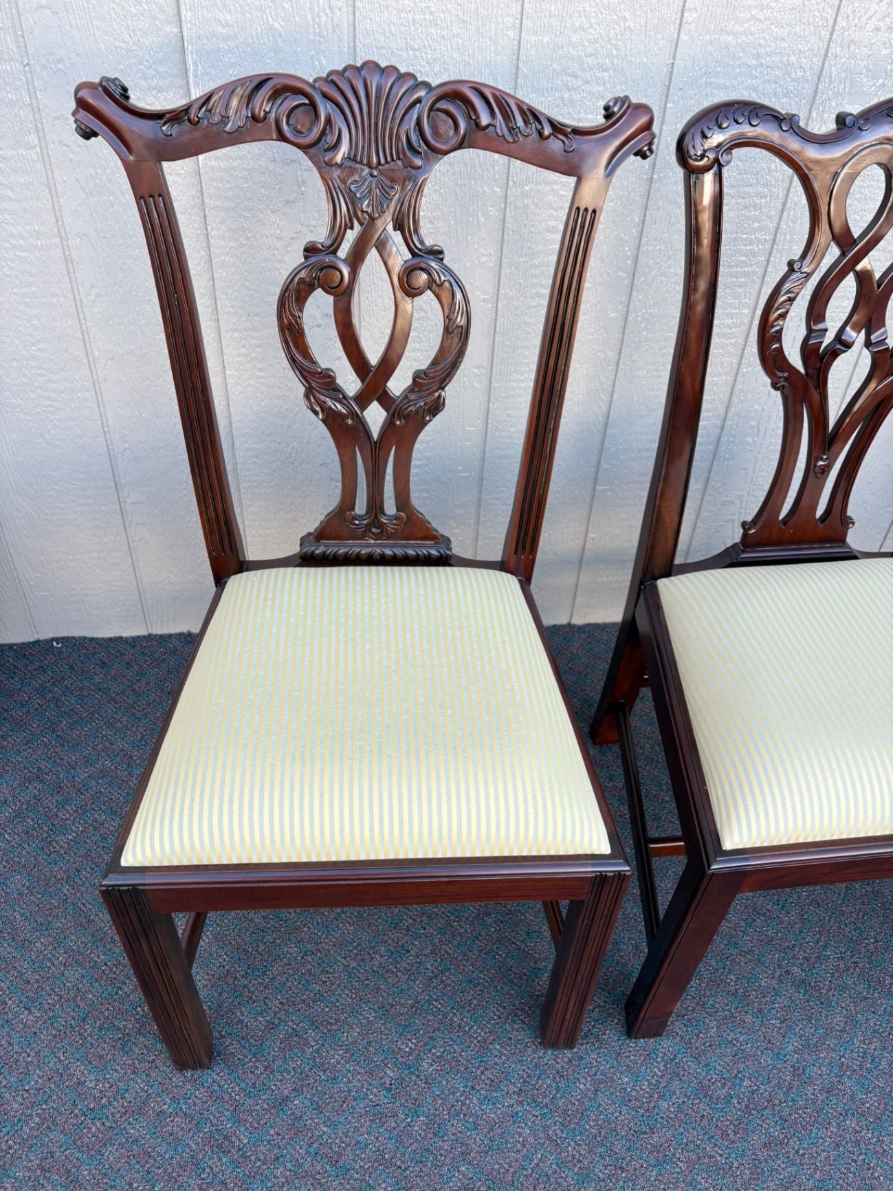 67641 Pair of Chippendale Style Mahogany Side Chairs with Upholstered Seats