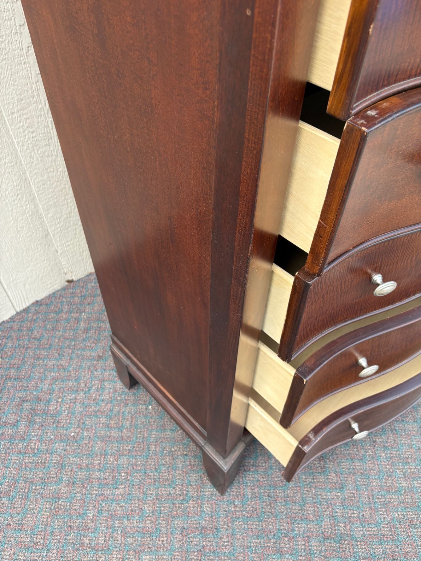 67599 Serpentine Front High Chest of Drawers, Mahogany Finish