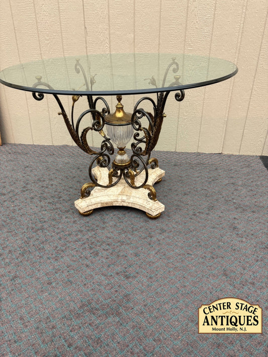 65447 Maitland Smith Glass Top Table with Ornate Metal Base
